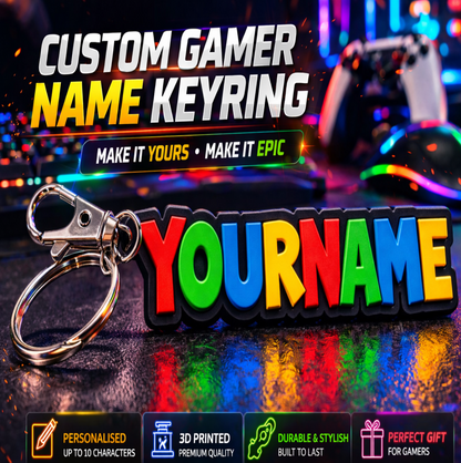 Colourful custom Gamer Name Keyring| Custom 3d Printed