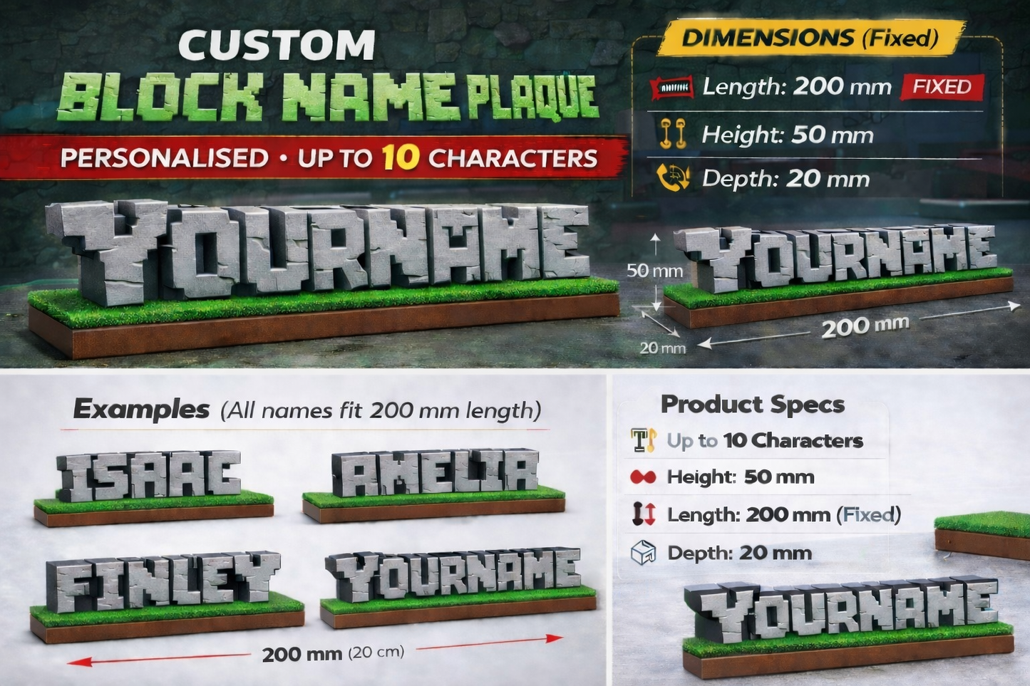 Custom Block Name Plaque with Grass Base | Personalised 3D Printed Sign