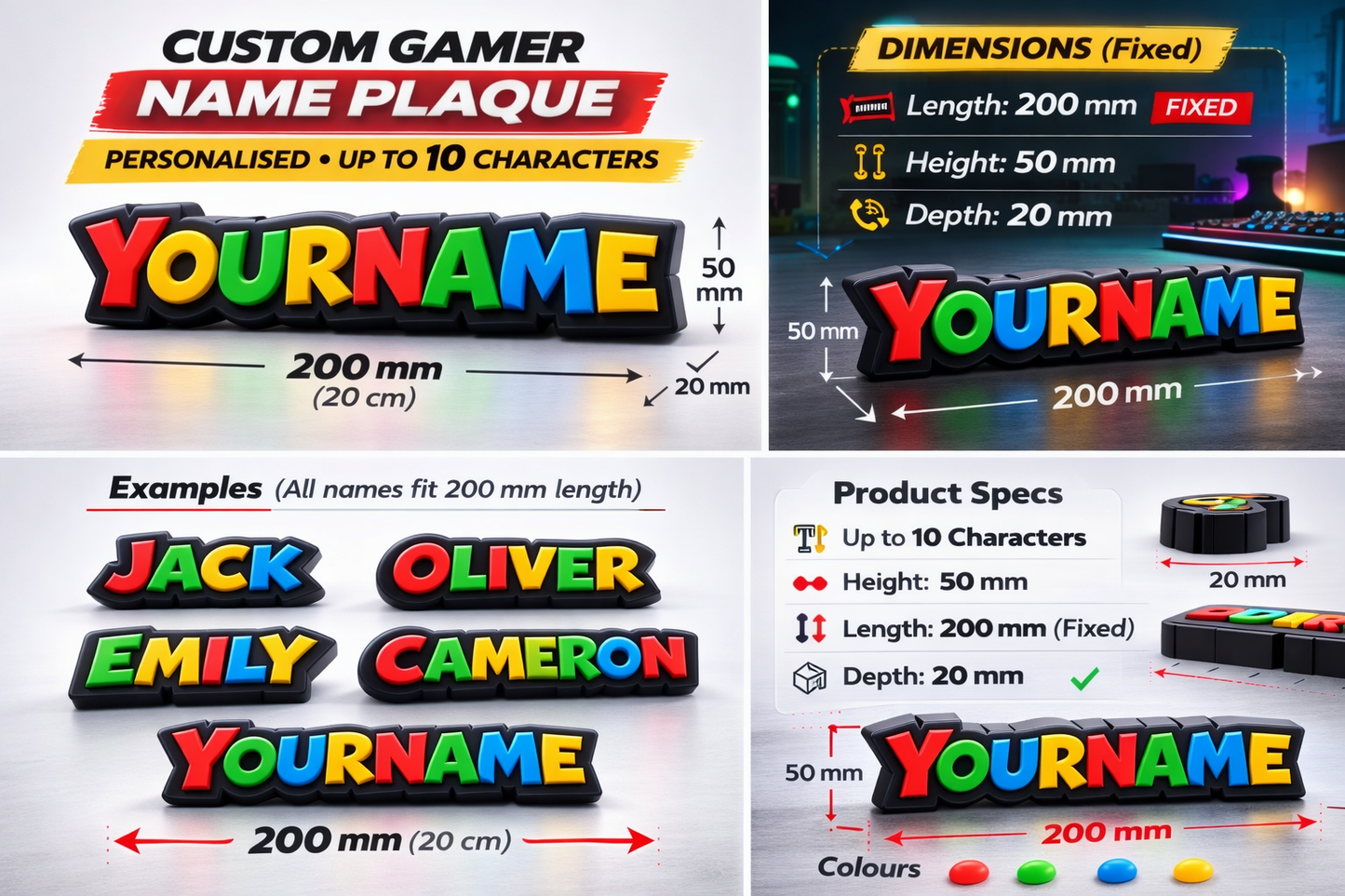 Colourful custom Gamer Name Plaque| Custom 3d Printed