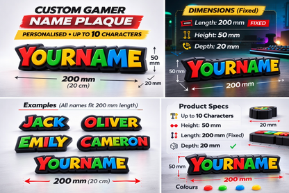 Colourful custom Gamer Name Plaque| Custom 3d Printed