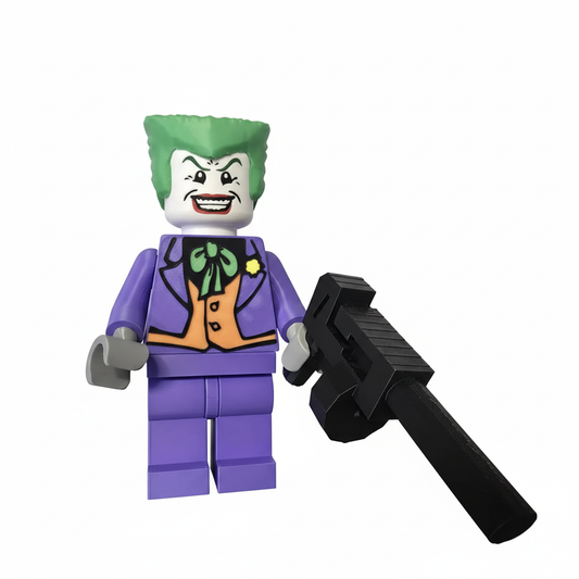 Joker 3D printed minifigure with pistol no background