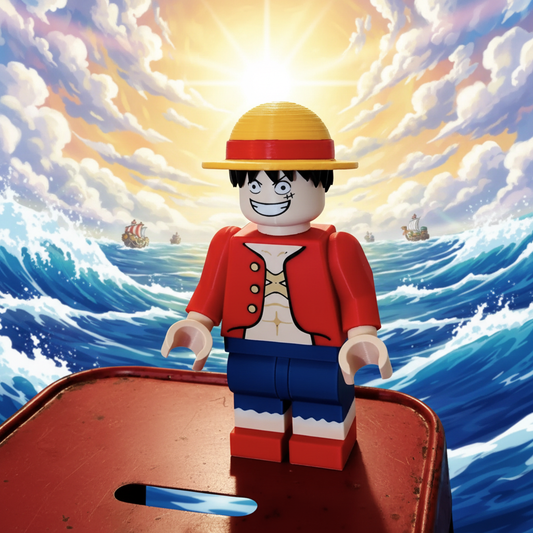 Monkey D. Luffy 3D printed minifigure with dramatic One Piece background