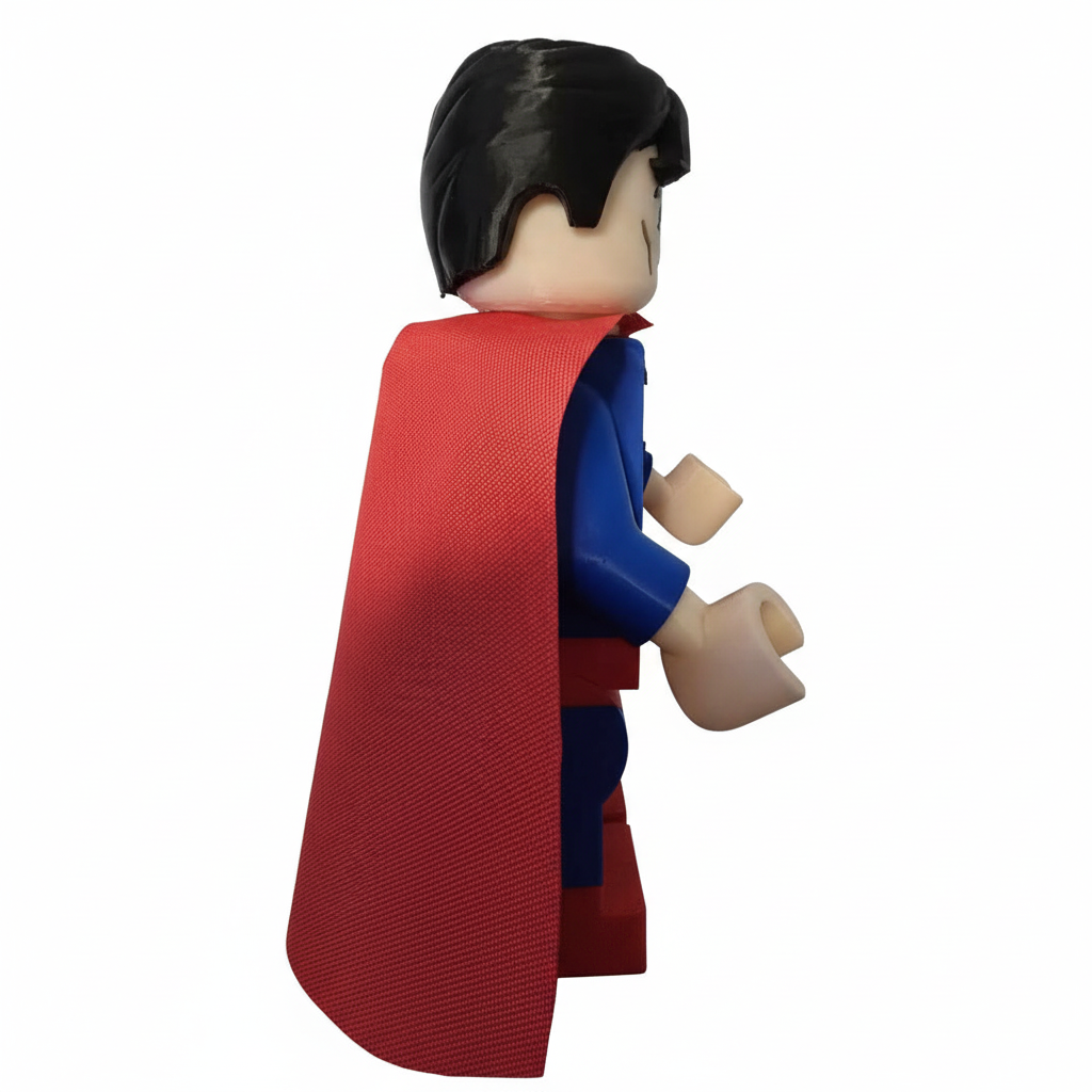 Superman 3D printed minifigure side view no background
